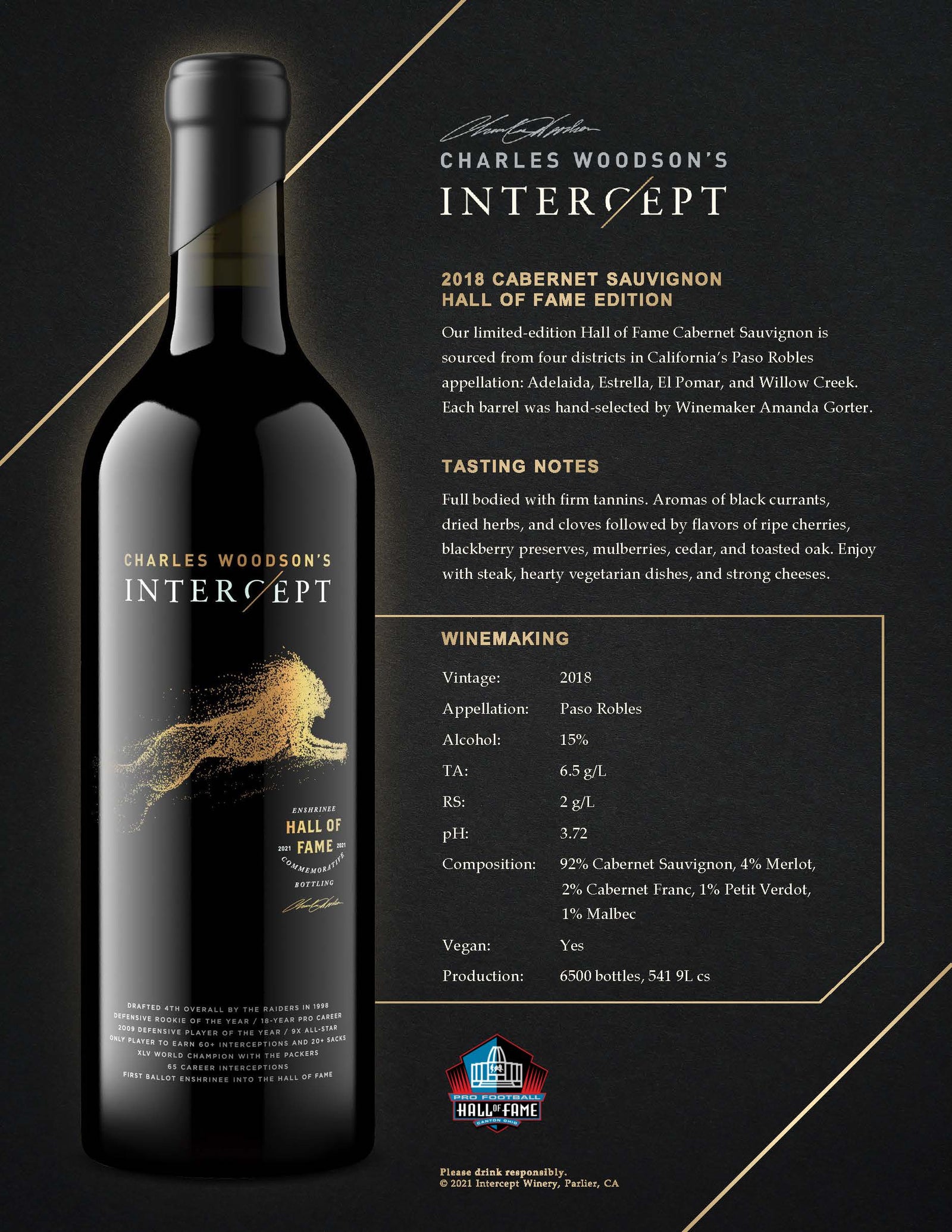 Intercept 2018 Hall of Fame Cabernet Sauvignon Tech Sheet - CW